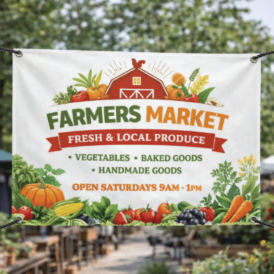 18 oz Farmers Market Heavy Duty Smooth Banner Printing by DFW Stickers