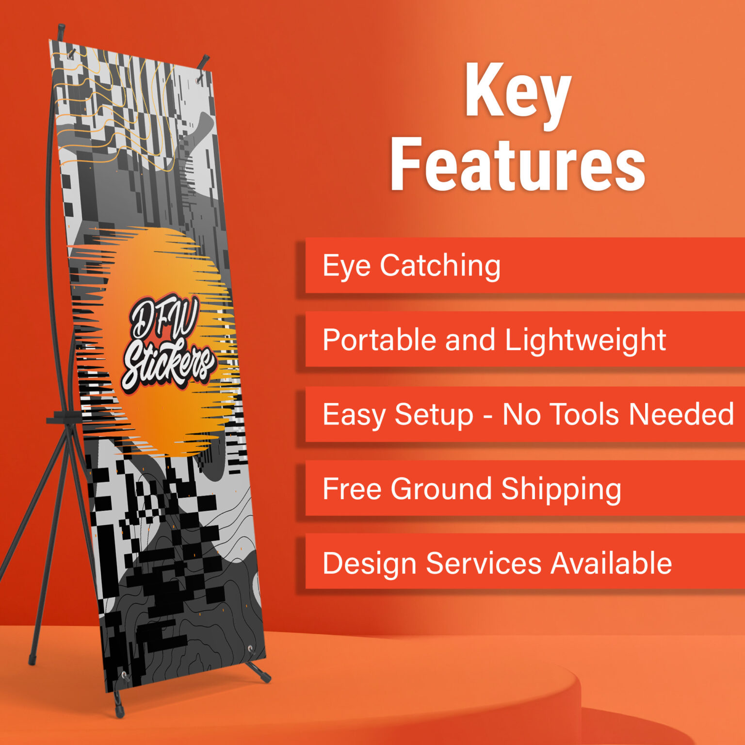 DFW Stickers Collapsible banner stand, key features
