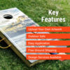 Custom Cornhole Key Features Upload Your own Artwork, Easy Application. outdoor safe