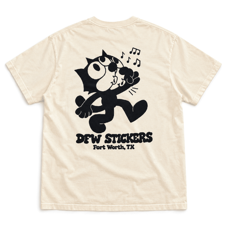 DFW Stickers Felix Street Cat Ivory Tee - Back Print