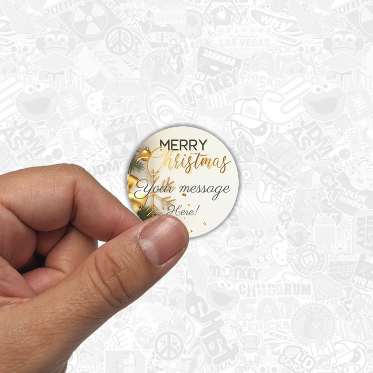 Dark Gray Gold Merry Christmas two inch circle sticker