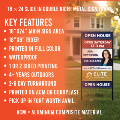 Key Features 18″ × 24″ Slide In Double Rider Metal Yard Sign Frame by DFW Stickers