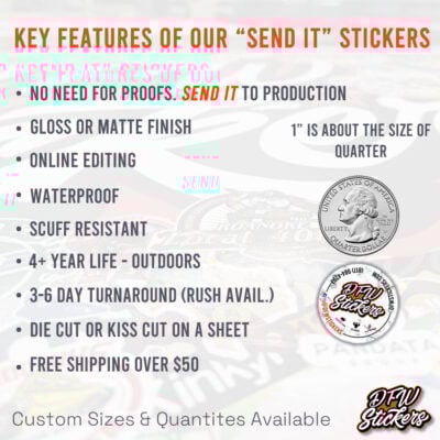 Send It 1 Inch Circle Vinyl Stickers Key Features