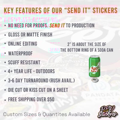 Send It 2 Inch Circle Vinyl Stickers Key Features