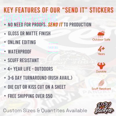 Send It Design Online Vinyl Stickers Key Features
