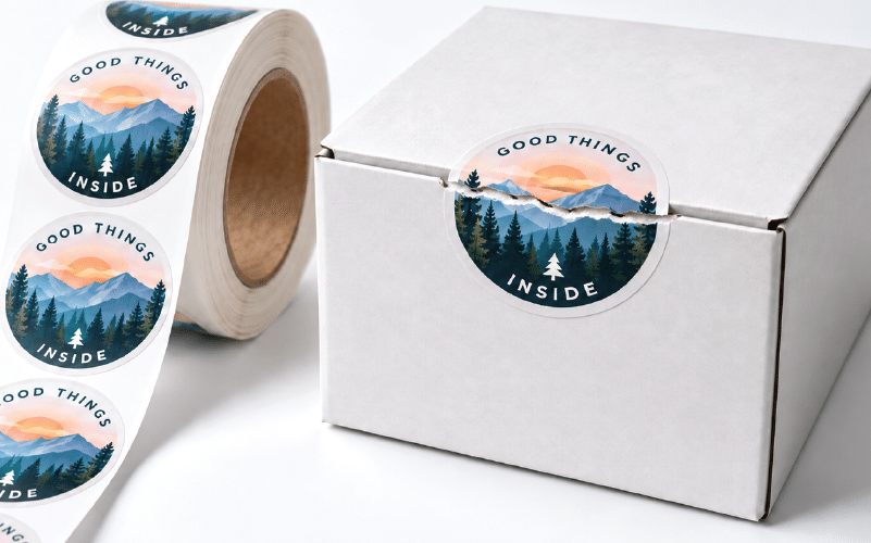 Tearable semi-gloss paper roll label used as a package seal