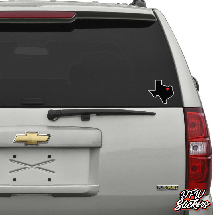 Texas Map Heart DFW car sticker